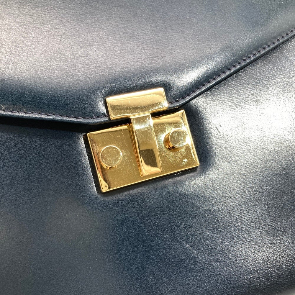 ティファニー Tiffany&Co. ハンドバッグ レザー ネイビー ゴールド金具