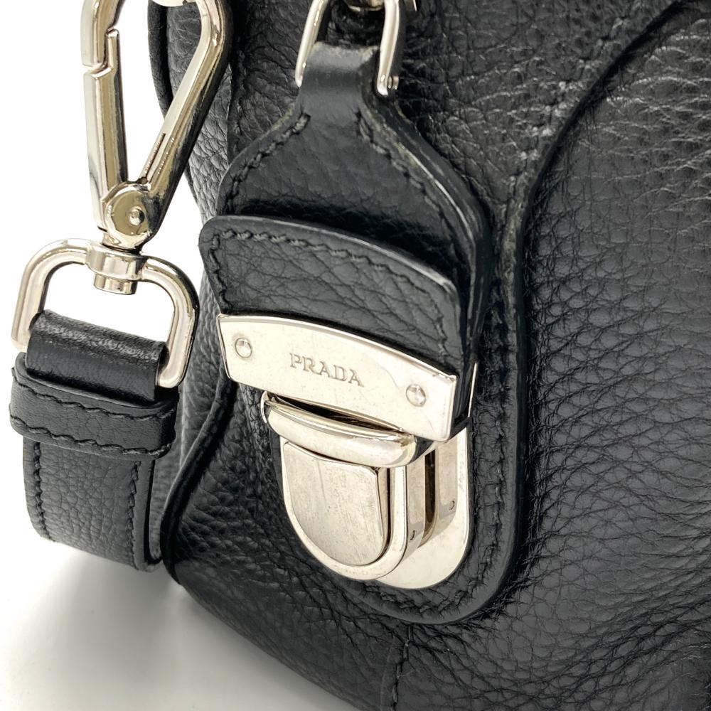 プラダ PRADA ロゴ ハンドバッグ 2WAY レザー ブラック ミニボストン