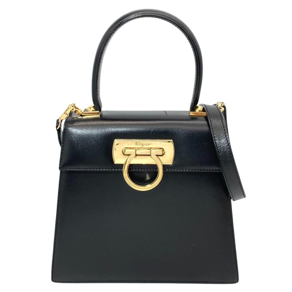 フェラガモ Ferragamo ガンチーニ ハンドバッグ 2WAY レザー ブラック