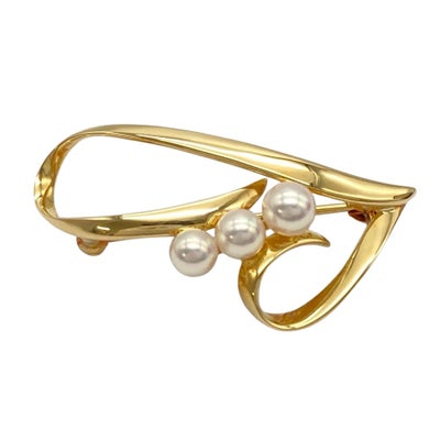ミキモト MIKIMOTO 3P パール ブローチ K18YG 4.2g 真珠 イエロー 
