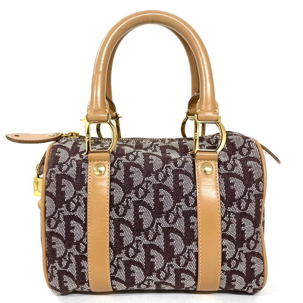 【未使用】ディオール ミニボストン ハンドバッグ D金具 トロッター キャンバス ディオール Dior トロッター ミニ ハンドバッグ キャンバス ブラウン