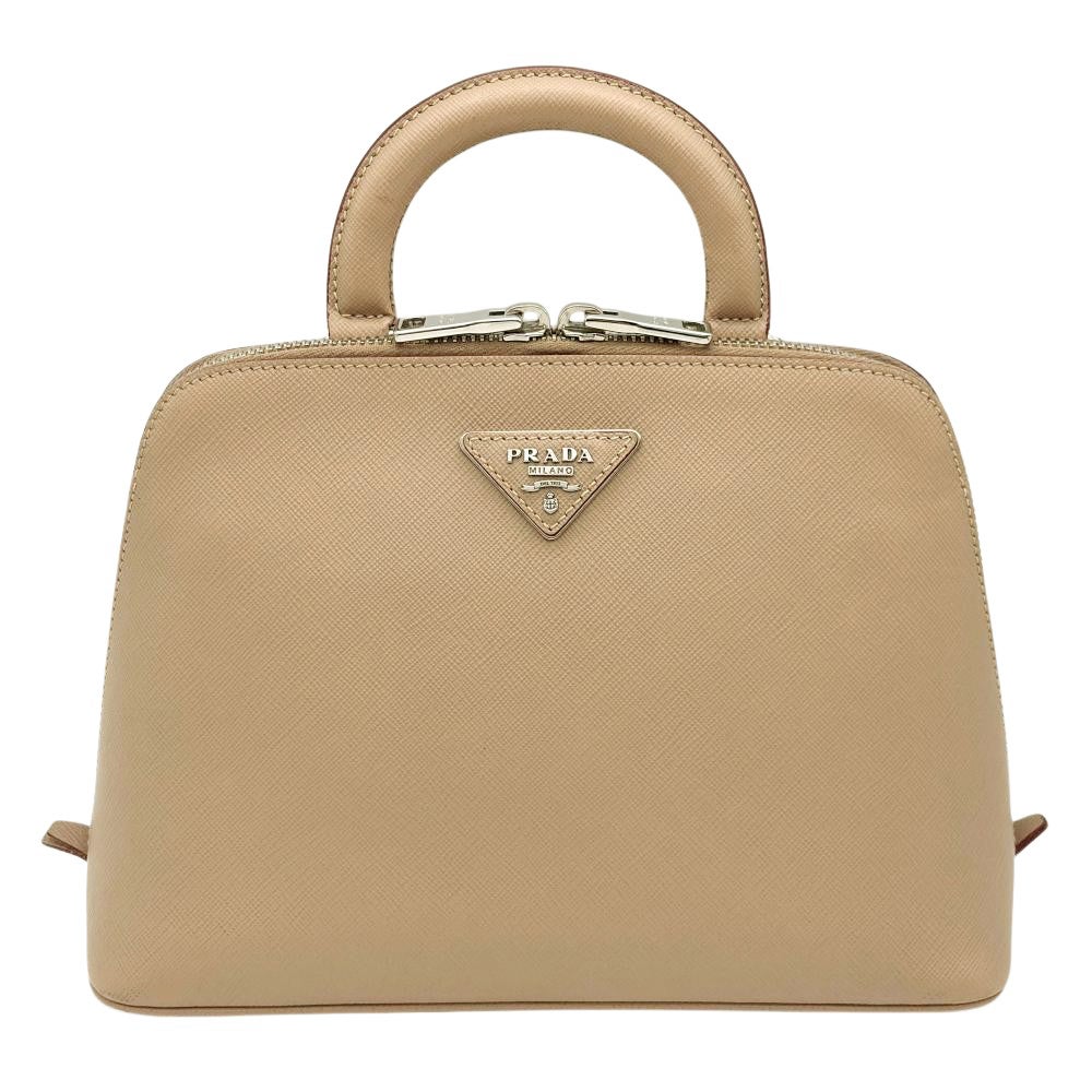 プラダ PRADA ロゴ リュック サフィアーノ ベージュ シルバー金具