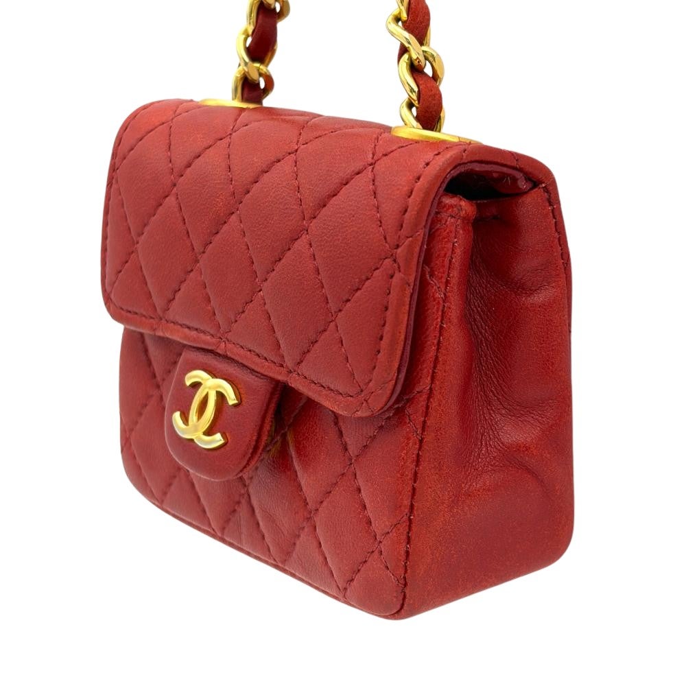 シャネル CHANEL ミニミニ マトラッセ チェーン ポーチ ラムスキン