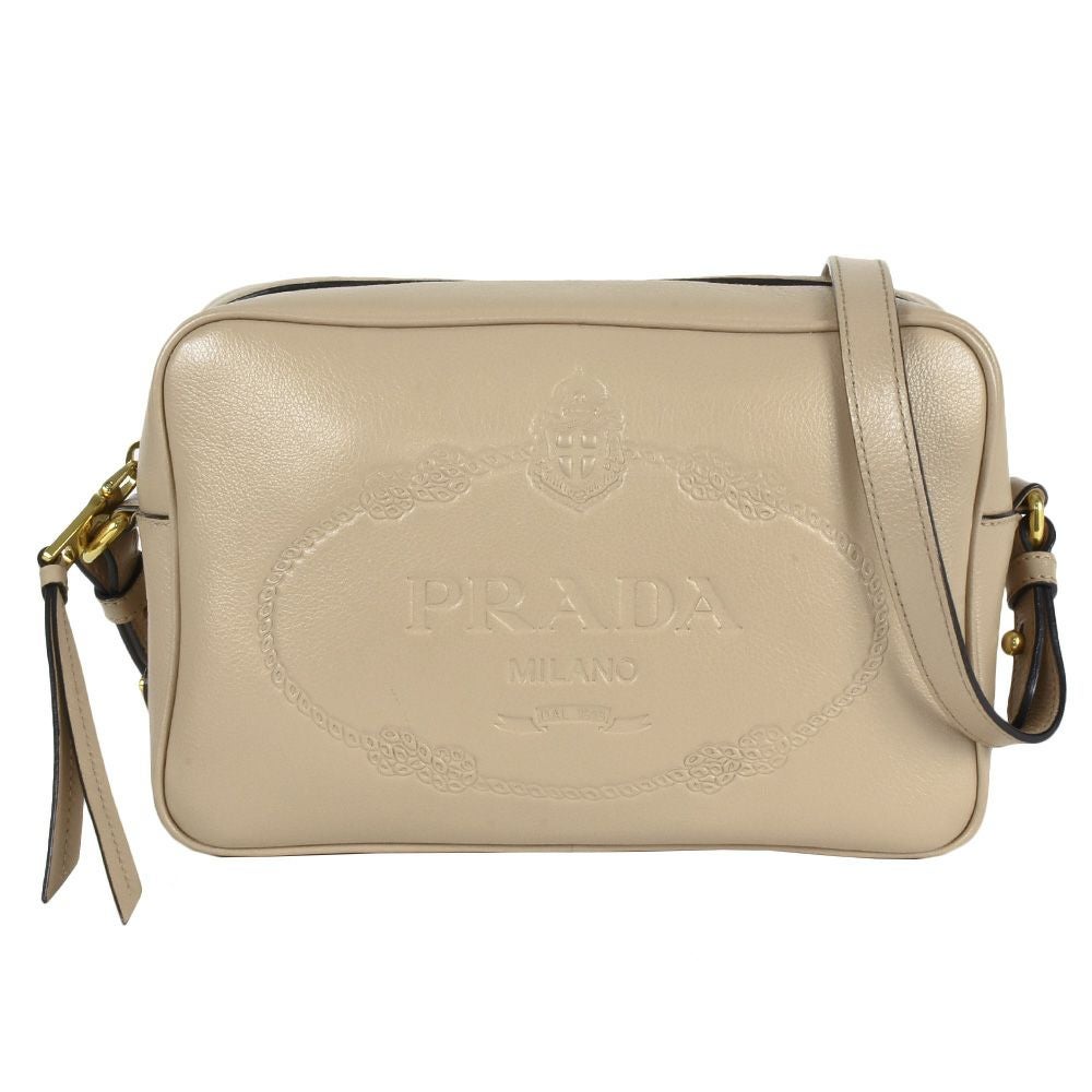 プラダ PRADA ショルダーバッグ カーフ 1BH089 ベージュ ゴールド金具