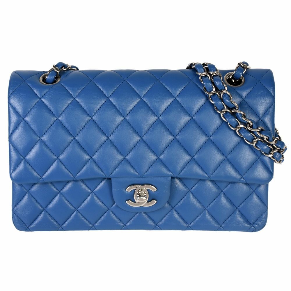 シャネル CHANEL マトラッセ25 Wフラップ Wチェーン ショルダーバッグ ラムスキン A01112 ブルー シルバー金具 レディース【中古】 シャネル CHANEL マトラッセ25 Wフラップ Wチェーン ショルダーバッグ