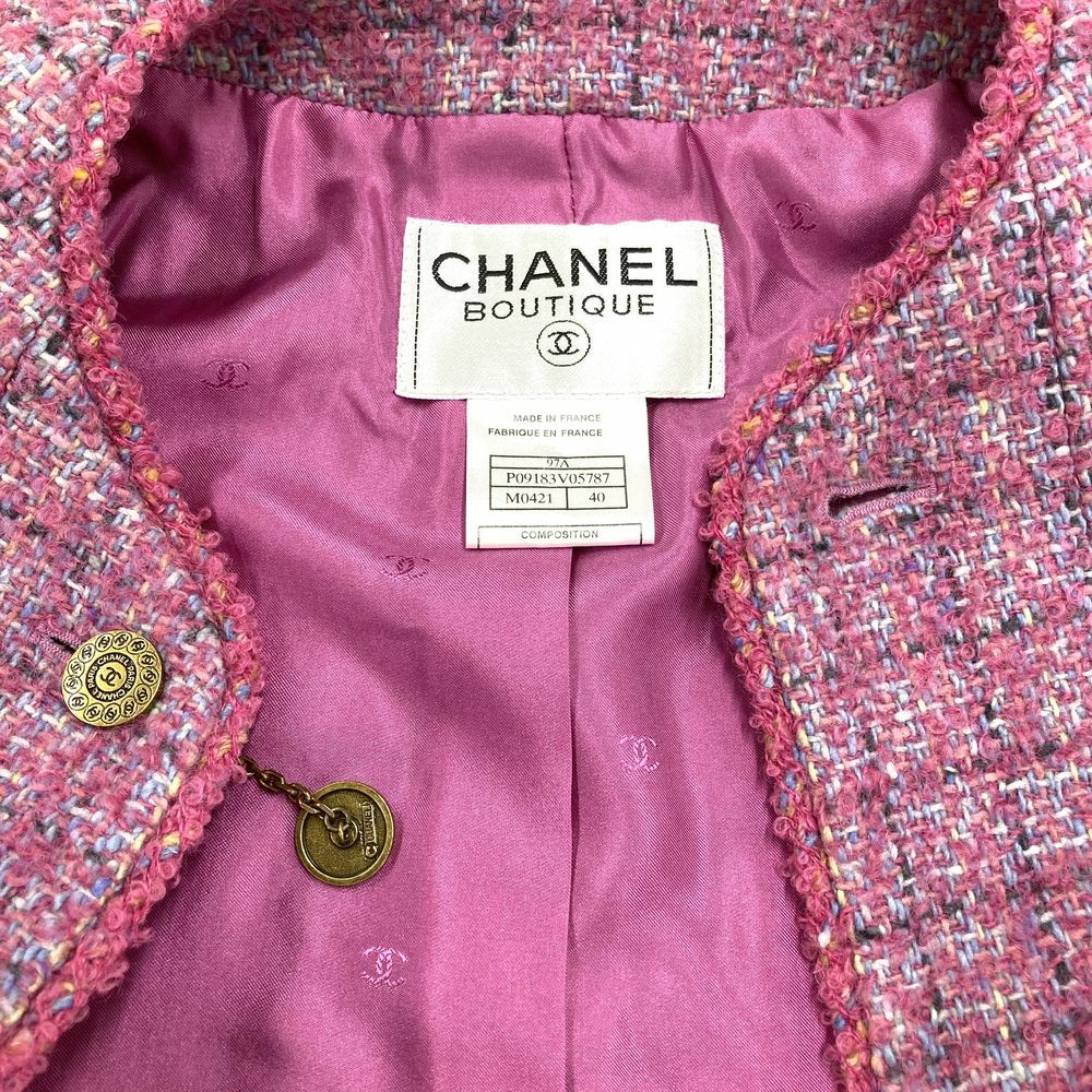 シャネル CHANEL モヘア混 ツイード ノーカラージャケット
