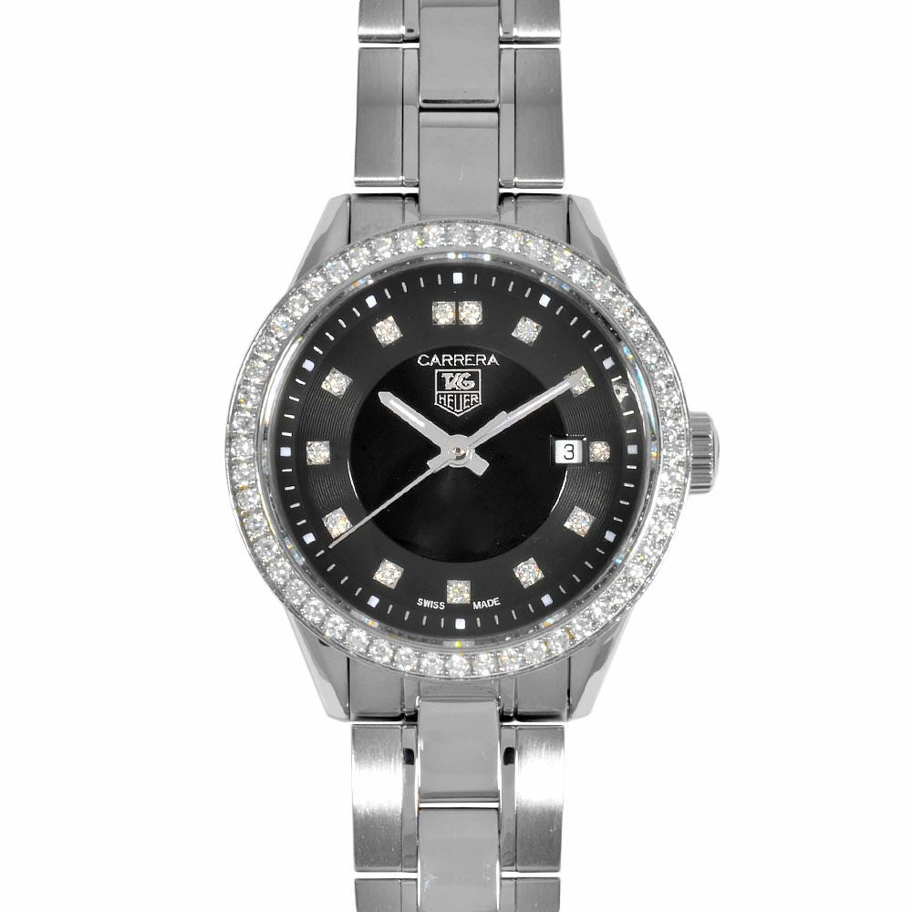 タグホイヤー TAG Heuer WV1412.BA0793 カレラ 腕時計 ブラック文字盤 デイト 13Pダイヤ ダイヤベゼル レディース【中古】 タグホイヤー TAG Heuer WV1412.BA0793 カレラ 腕時計 ブラック文字盤