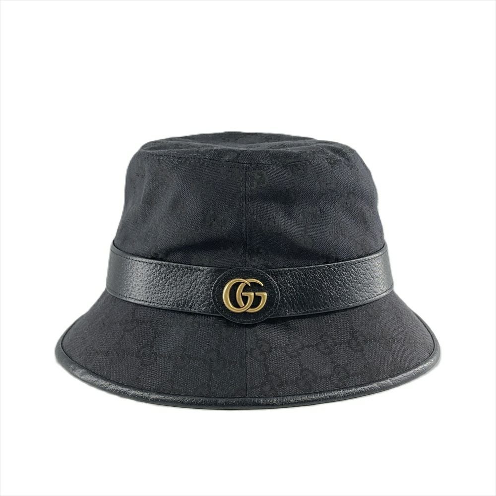 GUCCI グッチ バケットハット バケハ GG柄 ブラックゴールドロゴ 正規品 グッチ GUCCI バケットハット ハット GGキャンバス 576587 ブラック L