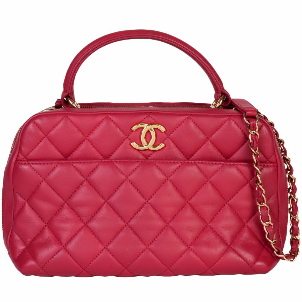 CHANEL(シャネル) ショルダーバッグ美品  トレンディCCボーリングバッグ/マトラッセ A93007 ピンク 2way/チェーンショルダー/ゴールド金具 ラムスキン CHANEL シャネル ショルダーバッグ マトラッセ ココマーク ジップ