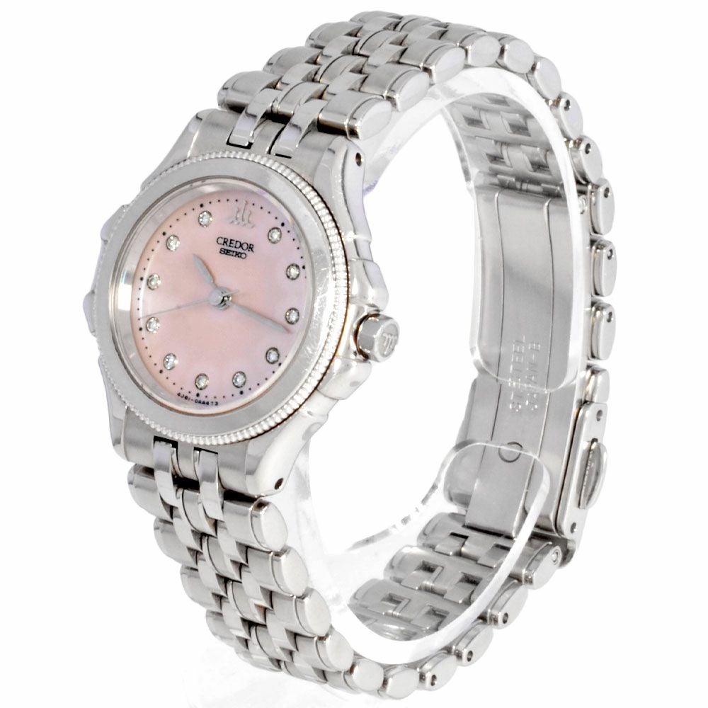 セイコー SEIKO 4J81-0AZ0 クレドール 11Pダイヤ 腕時計 ピンク文字盤