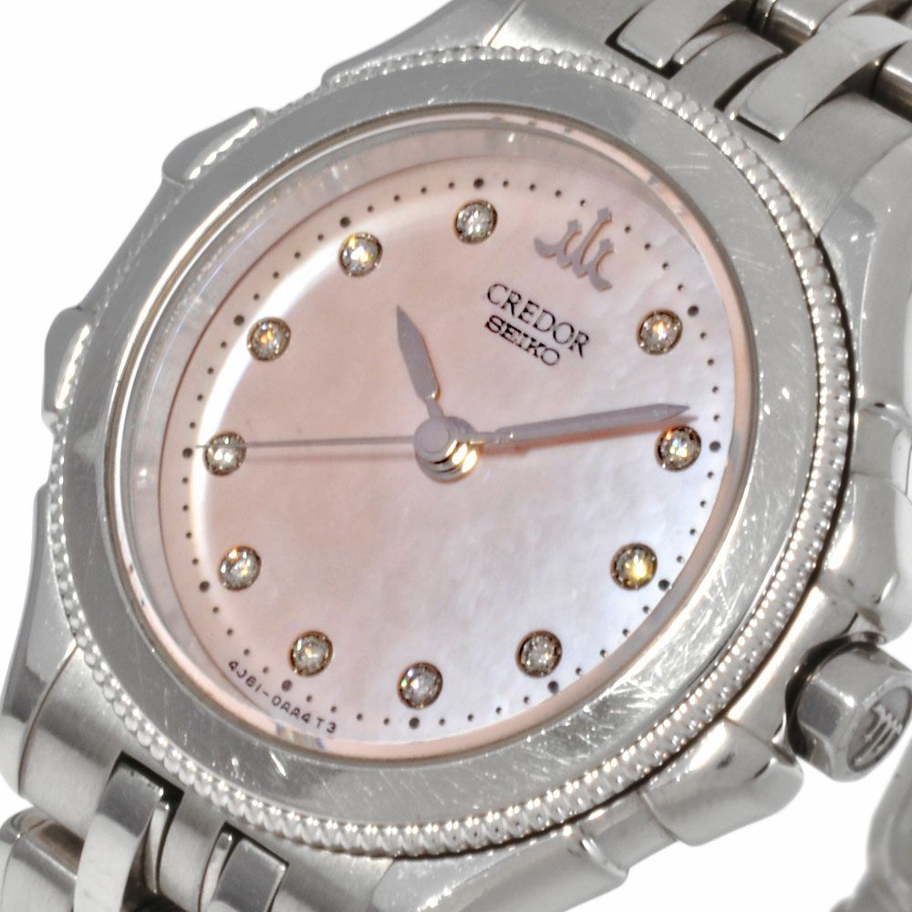 セイコー SEIKO 4J81-0AZ0 クレドール 11Pダイヤ 腕時計 ピンク文字盤