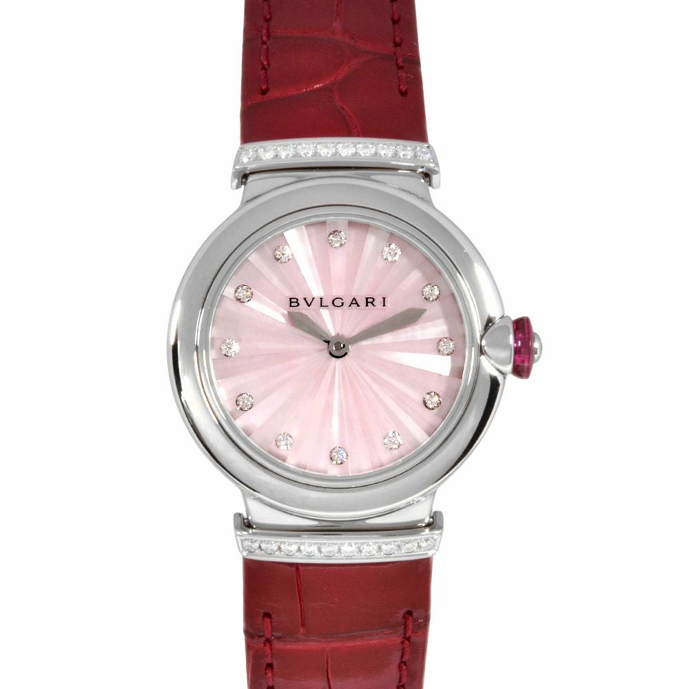 美品 BVLGARI ブルガリ ルチェア LU28C2SL/12 腕時計 ステンレススチール クォーツ ピンク文字盤 レディース【中古】 ブルガリ BVLGARI LU28S ルチェア 腕時計 ピンクシェル文字盤 12P
