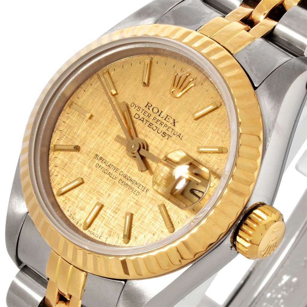 ロレックス Rolex 腕時計 デイトジャスト 69173 L番 1989年-1999年製 バーインデックス シャンパンカラー文字盤 フルーテッドベゼル ジュビリーブレス K18YG SS 自動巻き 【OH済み】 【箱・保付き】 【中古】 レディ デイトジャスト [3年保証] ロレックス レディース 69173 L番 SS