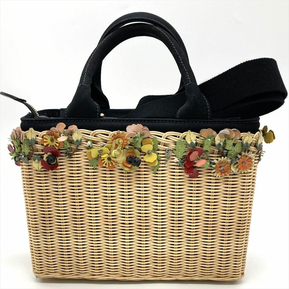 新品未使用 プラダ ウィッカー 2WAYハンドバッグ かごバッグ フラワー PRADA - 新品未使用 プラダ ウィッカー 2WAYハンドバッグ かごバッグ