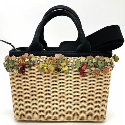 プラダ PRADA ウィッカー ハンドバッグ 2WAY ラタン コットン ベージュ 