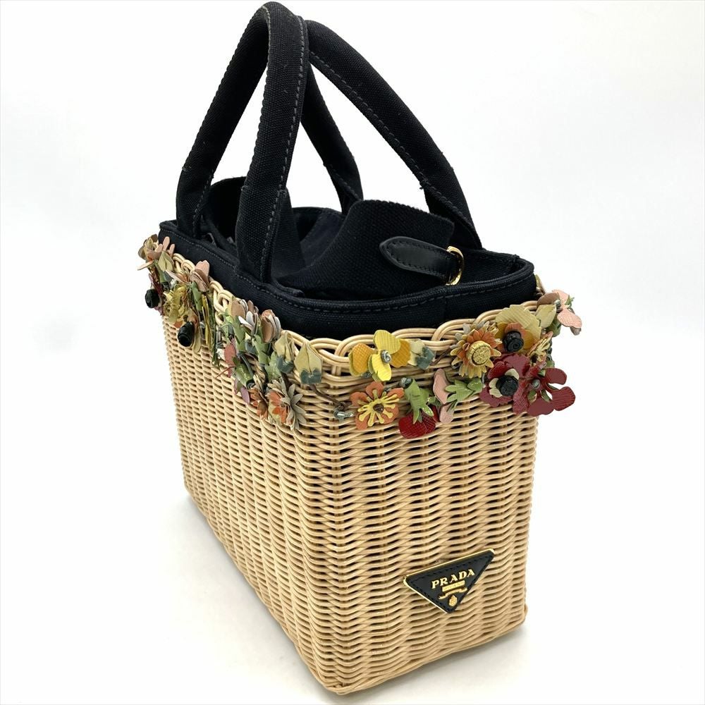 プラダ PRADA ウィッカー ハンドバッグ 2WAY ラタン コットン ベージュ