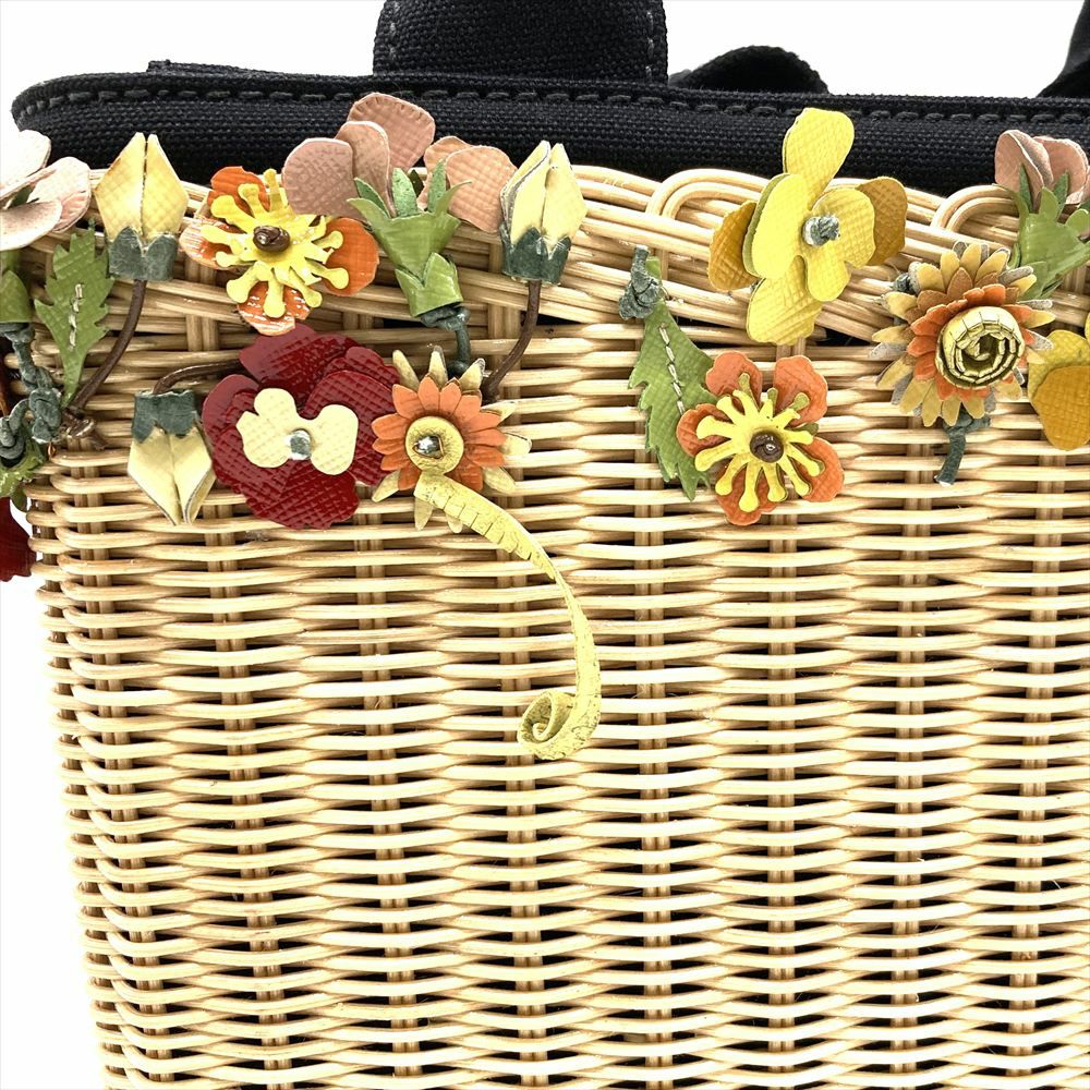 プラダ PRADA ウィッカー ハンドバッグ 2WAY ラタン コットン ベージュ