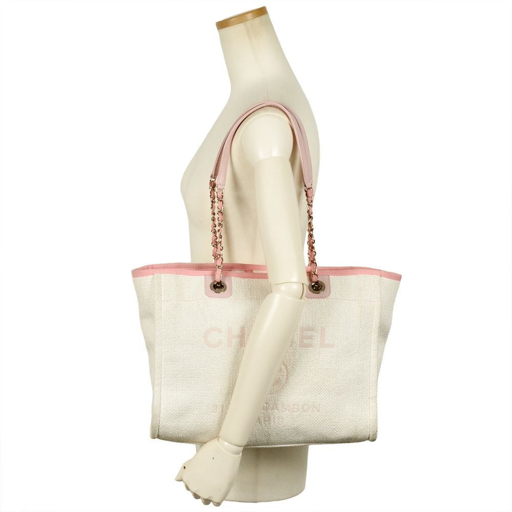 シャネル CHANEL ドーヴィルMM チェーン トートバッグ ストロー