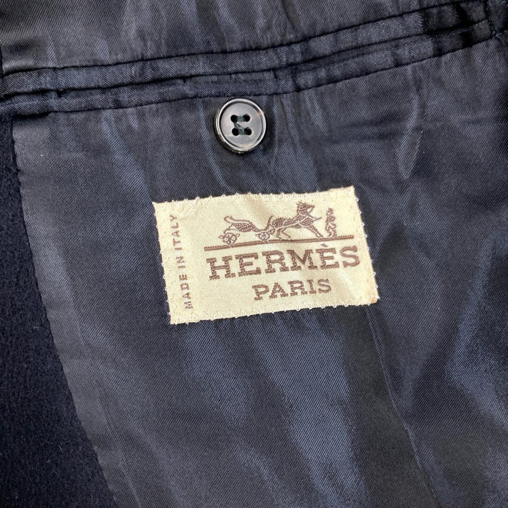 エルメス HERMES ダブル ロングコート 54 カシミヤ ネイビー メンズ