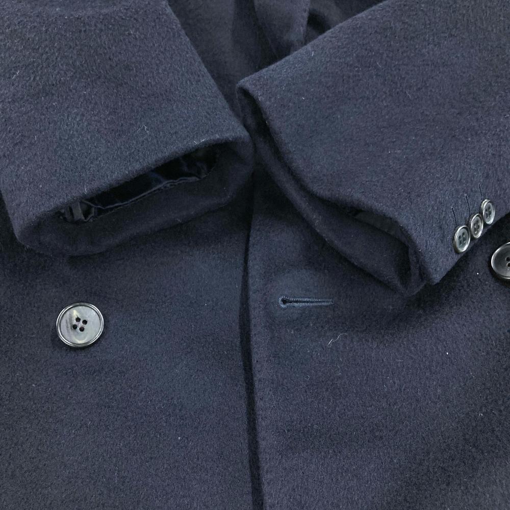 エルメス HERMES ダブル ロングコート 54 カシミヤ ネイビー メンズ