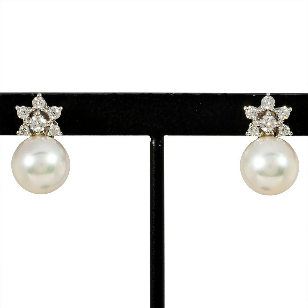 ミキモト MIKIMOTO パール イヤリング ダイヤモンド K18WG 5.6g アコヤ