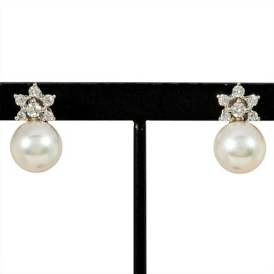 ミキモト MIKIMOTO パール イヤリング ダイヤモンド K18WG 5.6g アコヤ 