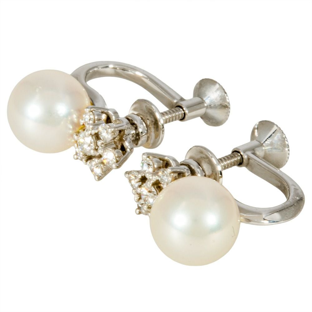 ミキモト MIKIMOTO パール イヤリング ダイヤモンド K18WG 5.6g アコヤ