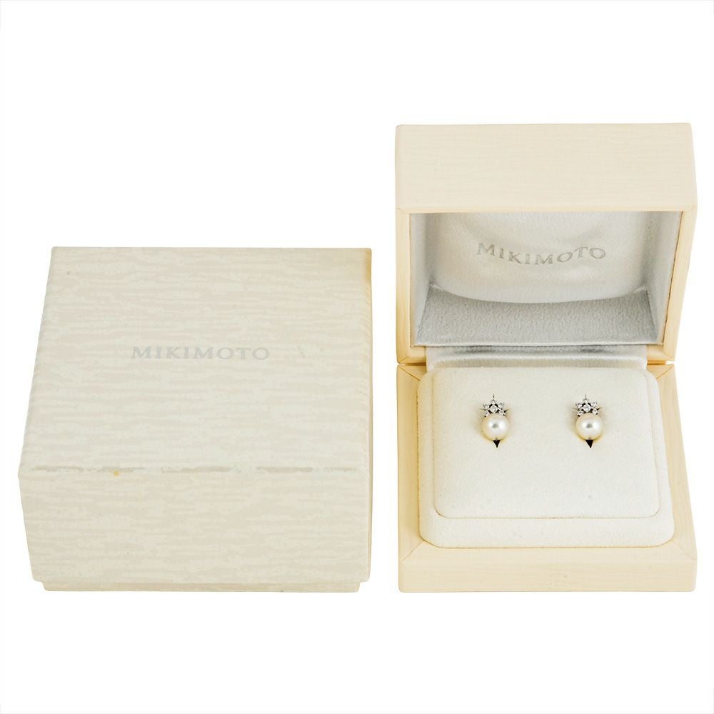 ミキモト MIKIMOTO パール イヤリング ダイヤモンド K18WG 5.6g アコヤ