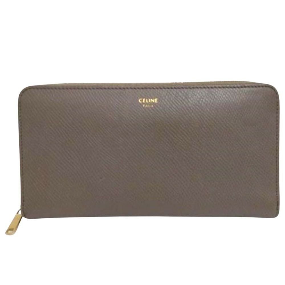 美品 CELINE セリーヌ ラージジップ ラウンドファスナー長財布 グレー セリーヌ CELINE ラージ ジップドウォレット 長財布 レザー グレー