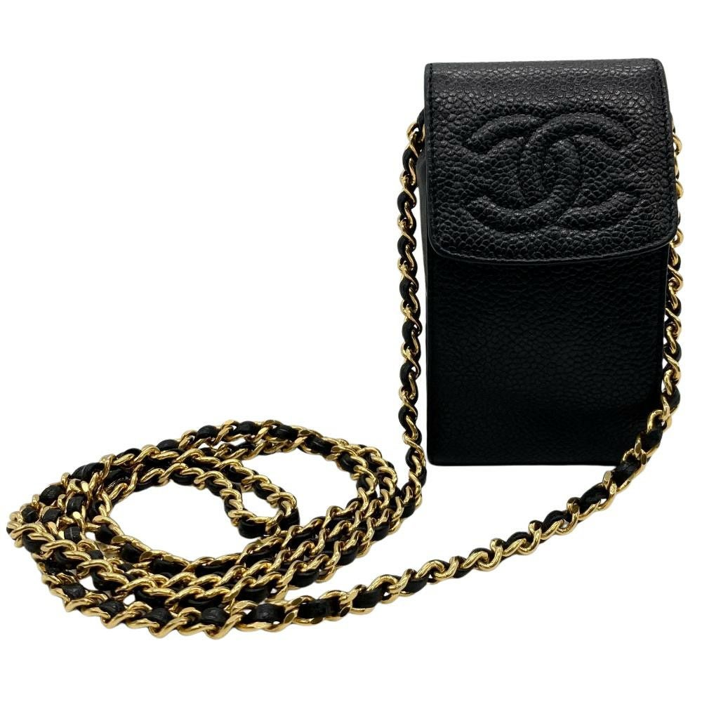 シャネル CHANEL ココマーク シガレットケース ショルダーバッグ キャビアスキン ブラック ゴールド金具【中古】 シャネル CHANEL ココマーク シガレットケース ショルダーバッグ