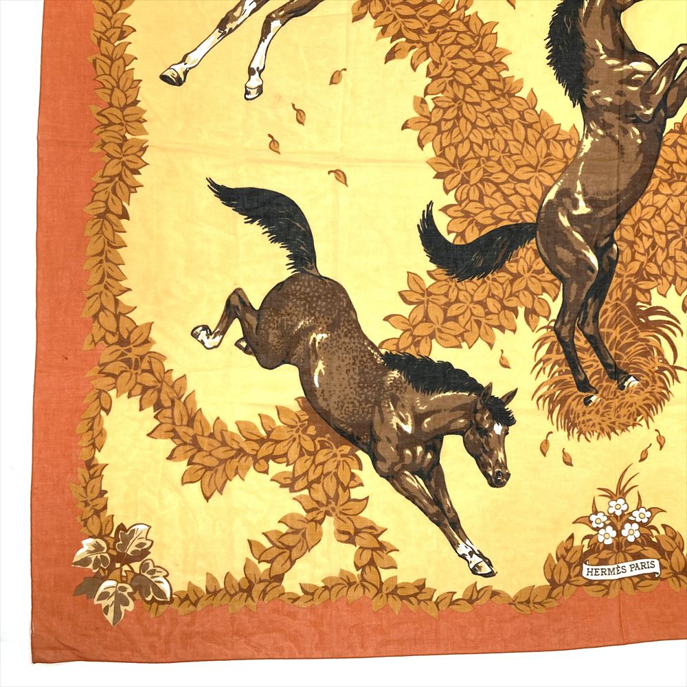 エルメス HERMES カレ 馬柄 スカーフ オレンジ パレオ ストール 大判