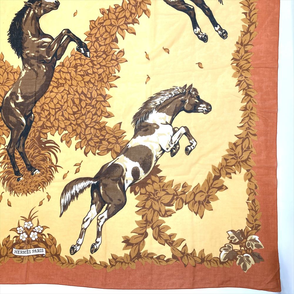 エルメス HERMES カレ 馬柄 スカーフ オレンジ パレオ ストール 大判