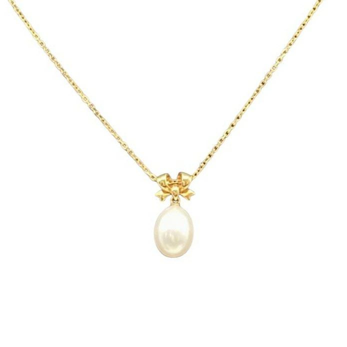 ミキモト MIKIMOTO パール リボン デザイン ネックレス K18 3.4g 真珠