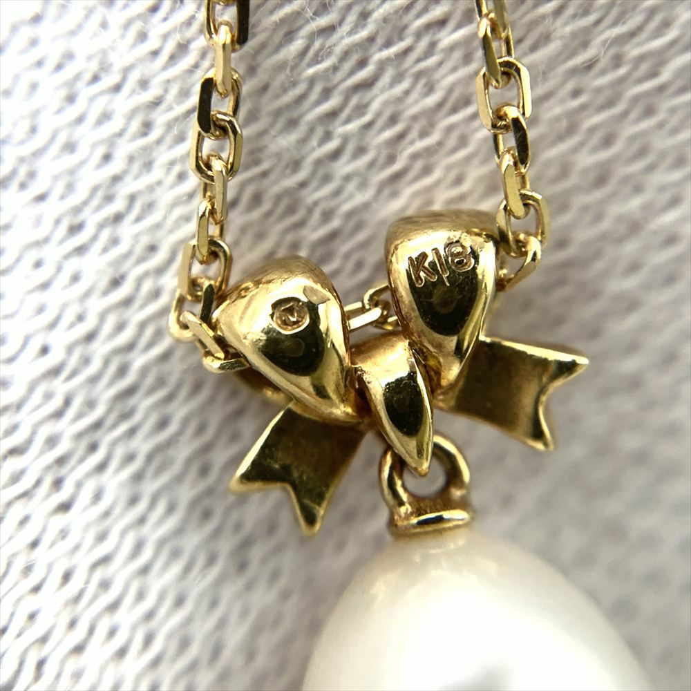 ミキモト MIKIMOTO パール リボン デザイン ネックレス K18 3.4g 真珠
