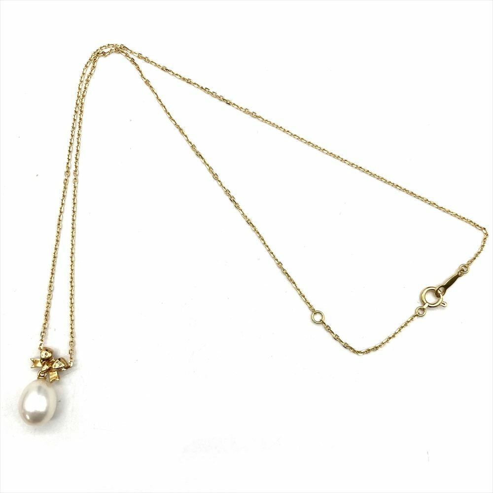 ミキモト MIKIMOTO パール リボン デザイン ネックレス K18 3.4g 真珠
