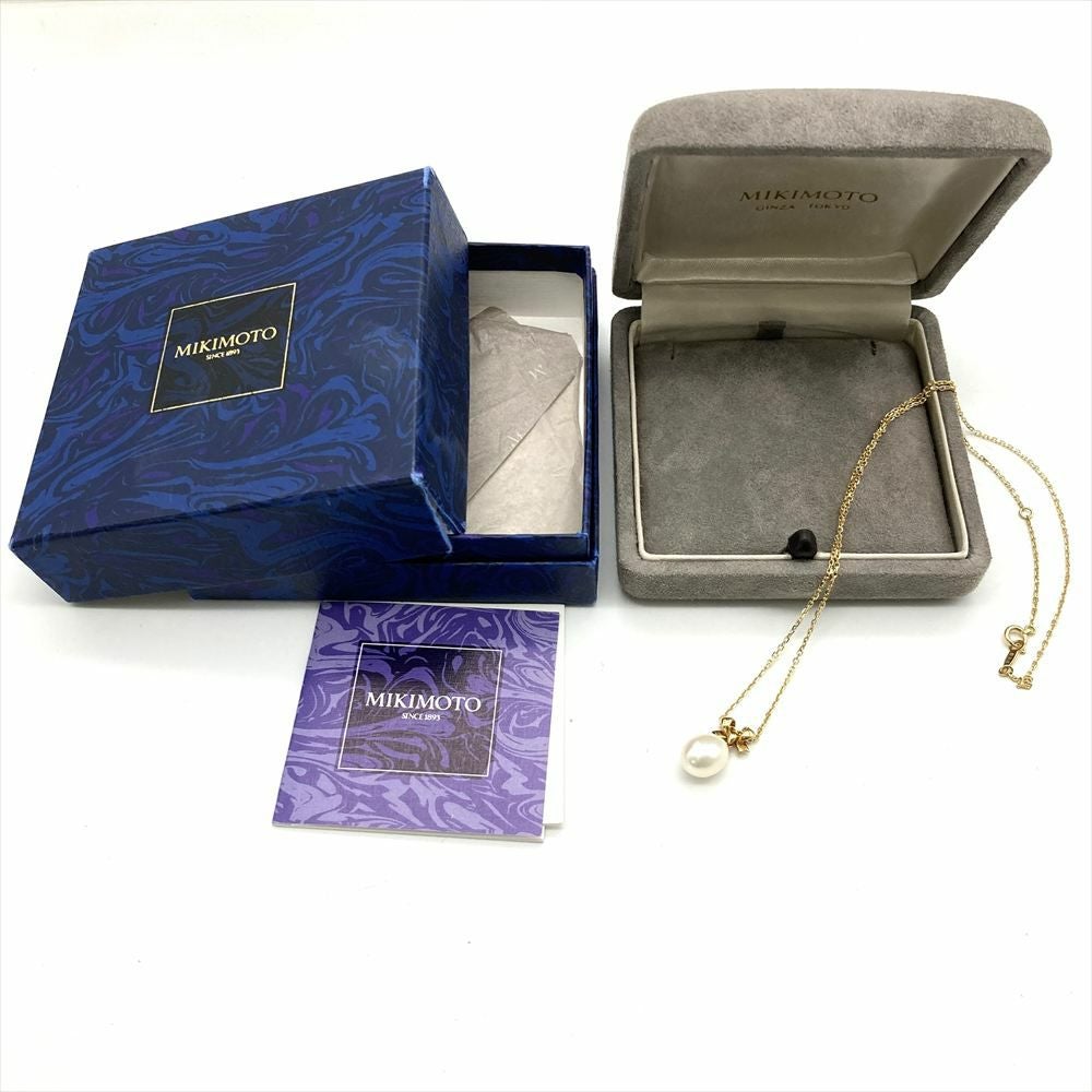 ミキモト MIKIMOTO パール リボン デザイン ネックレス K18 3.4g 真珠