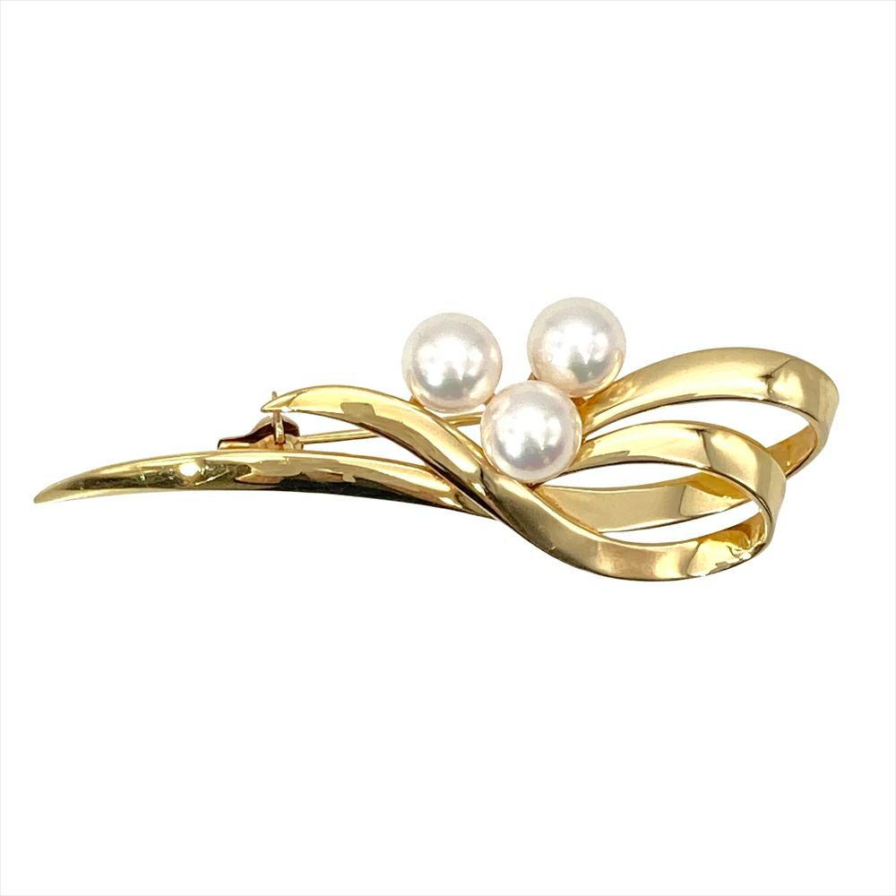 MIKIMOTO ミキモト　真珠 パール ブローチ 3珠 ミキモト MIKIMOTO 3P パール 6.0mm ブローチ K18YG 7.5g 真珠