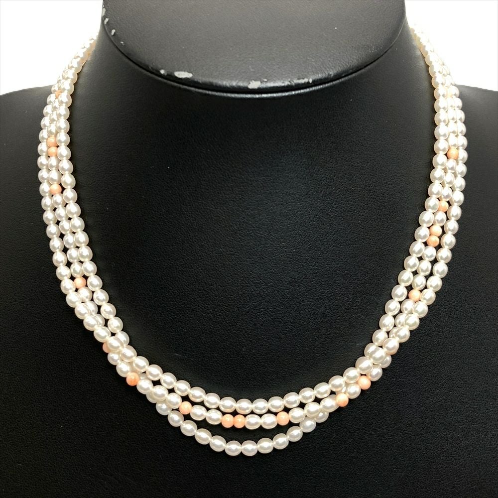 ミキモト MIKIMOTO 3連ライスパール ネックレス シルバー 27.3g 真珠