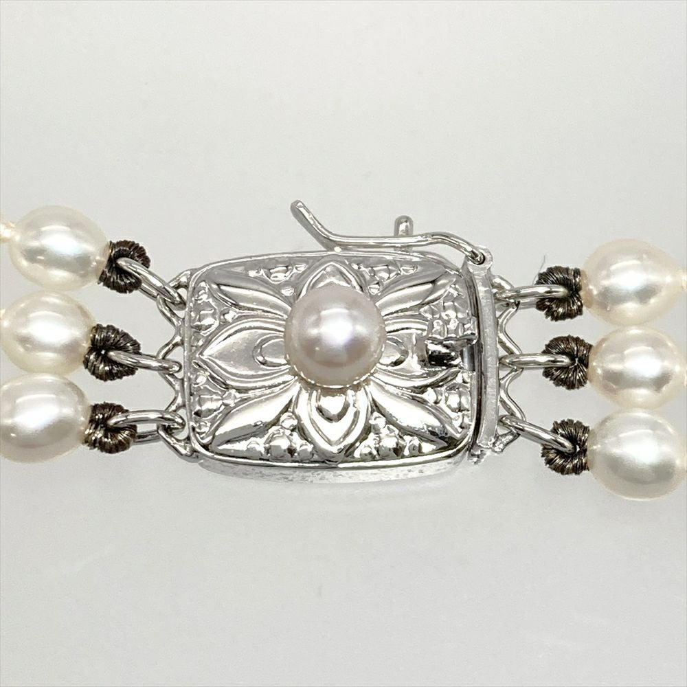 ミキモト MIKIMOTO 3連ライスパール ネックレス シルバー 27.3g 真珠