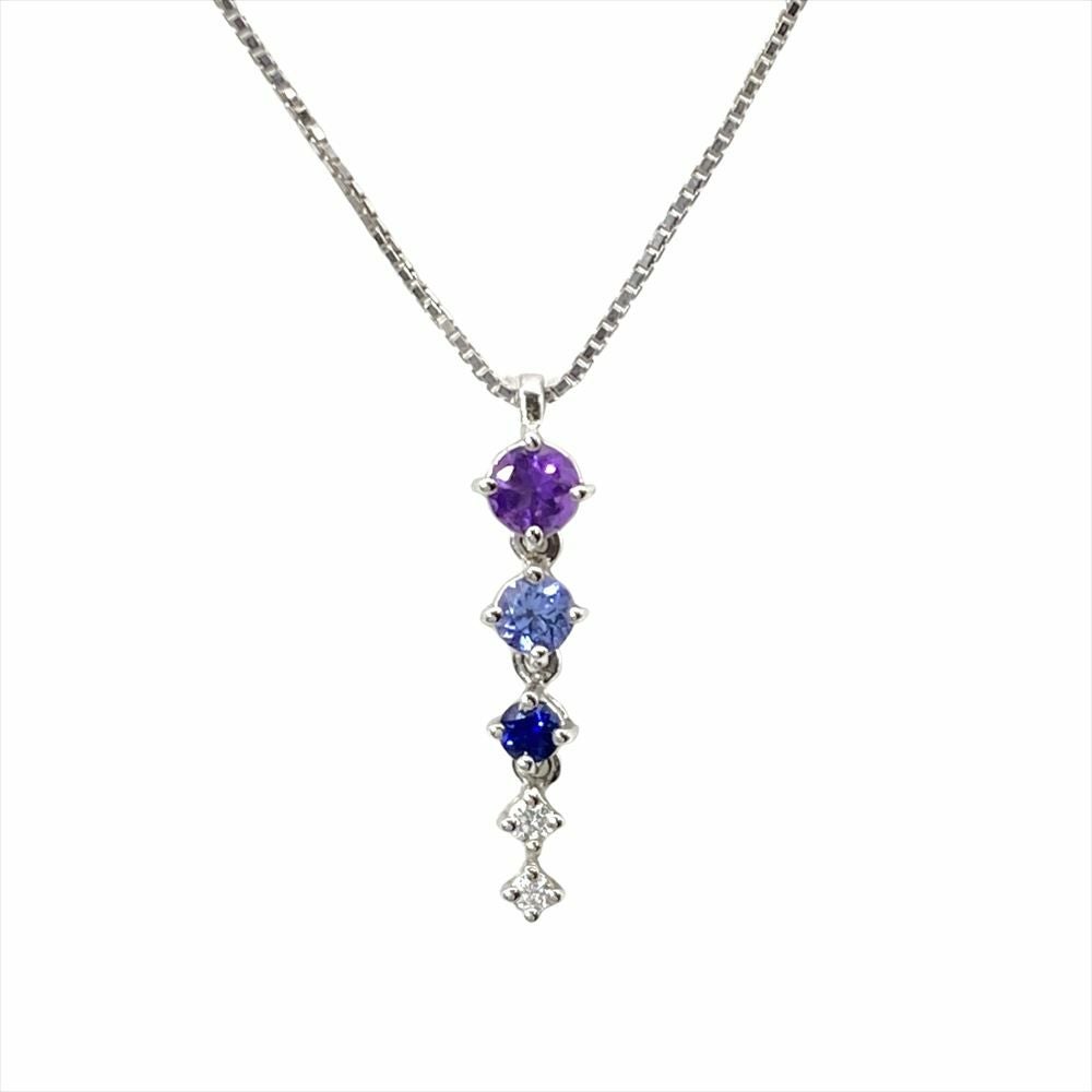 金色トライデント装飾品 紫房飾り付き タサキ TASAKI マルチカラー ネックレス ダイヤモンド 0.02ct K18WG