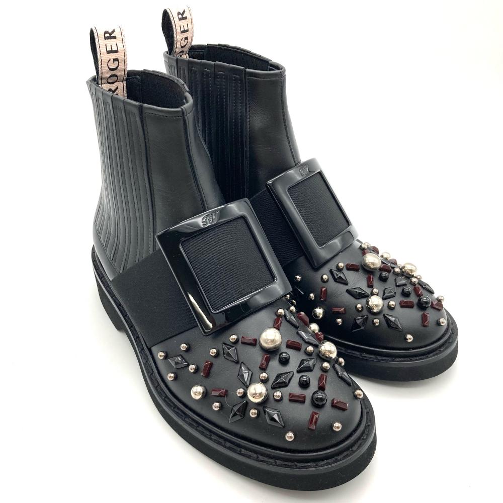 Roger Vivier サイドゴアブーツ ブラック ビジュー付き 37 ロジェヴィヴィエ Roger vivier ビジュー サイドゴア ブーツ ブラック