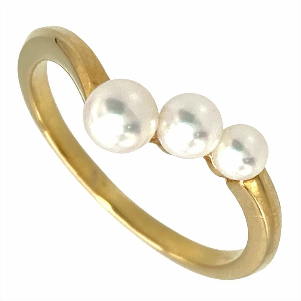 ミキモト MIKIMOTO ベビーパール 3P リング 指輪 約11号 K18YG 2.4g