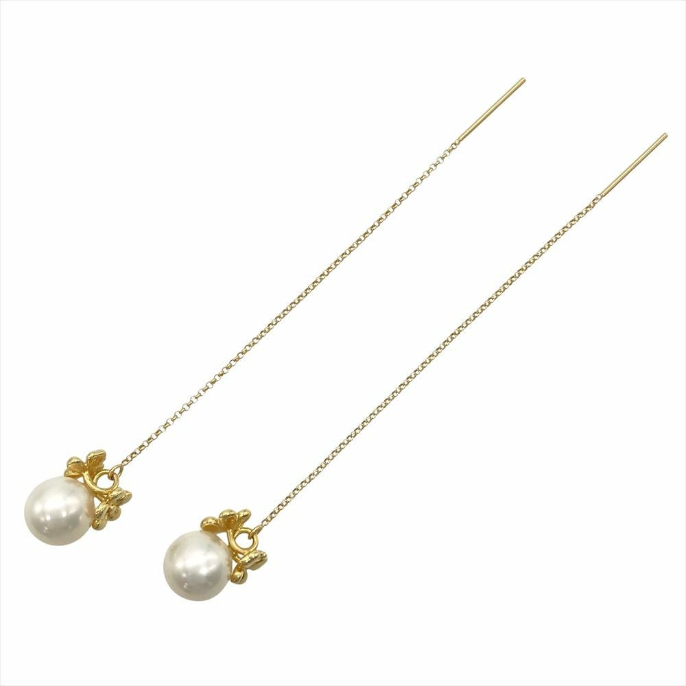タサキ TASAKI フラワー 蝶 パール 約8.4mm ピアス 真珠 K18YG 3.9g