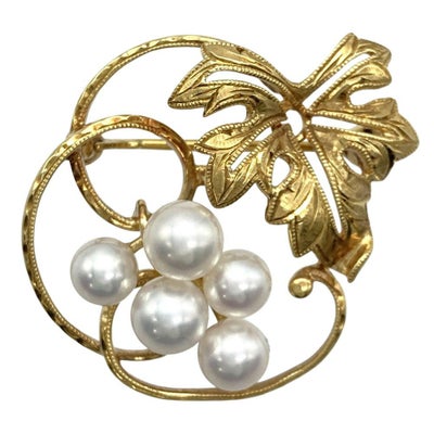 ミキモト MIKIMOTO パール 5P ブローチ K18YG 6.4g 真珠 約5.0mm-5.7mm 