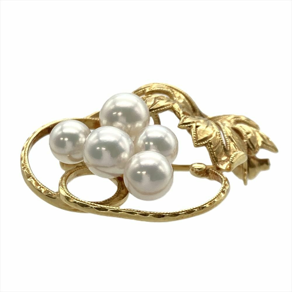 ミキモト MIKIMOTO パール 5P ブローチ K18YG 6.4g 真珠 約5.0mm-5.7mm