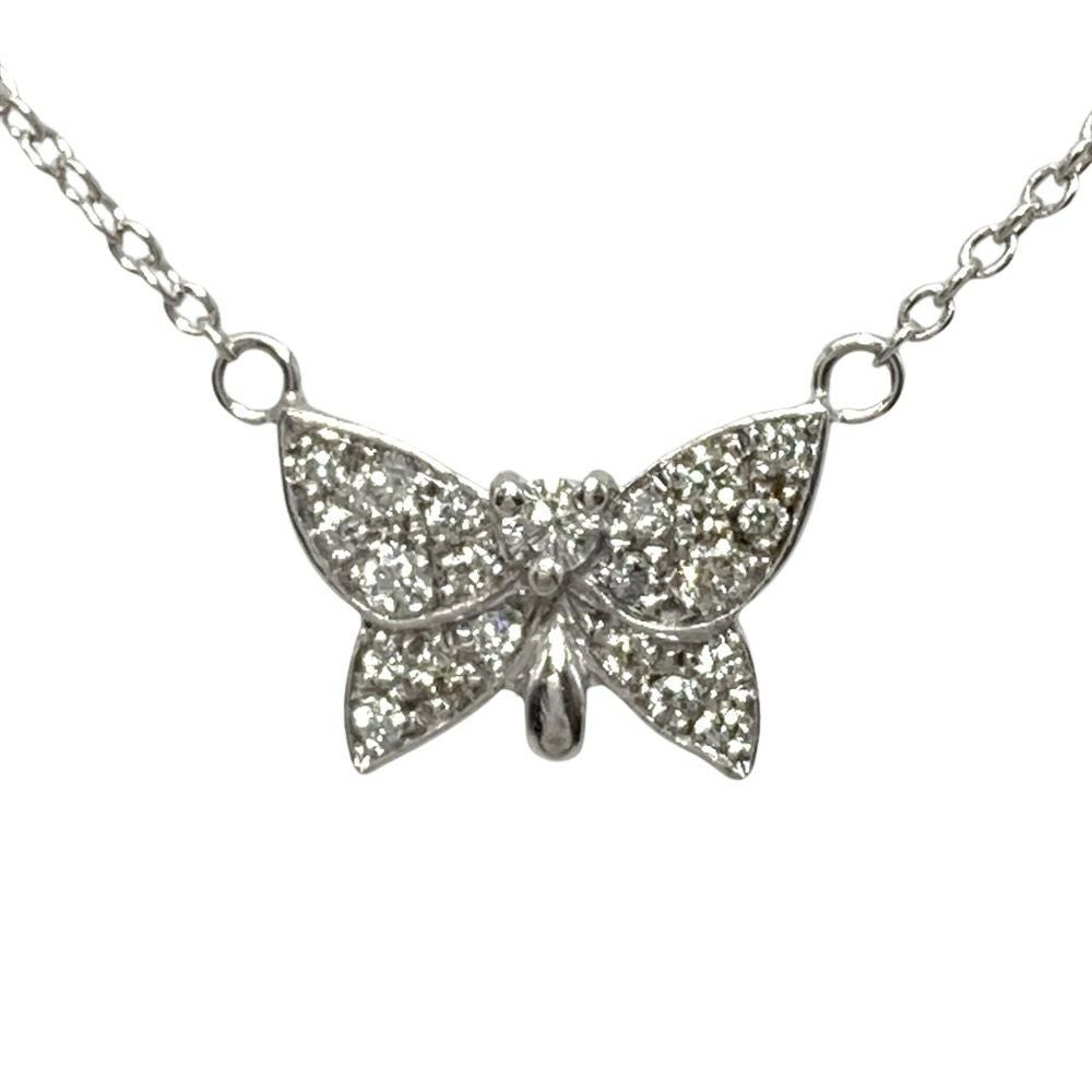 バタフライ ネックレス ダイヤモンド 0.148ct K18WG 2.2g ホワイト