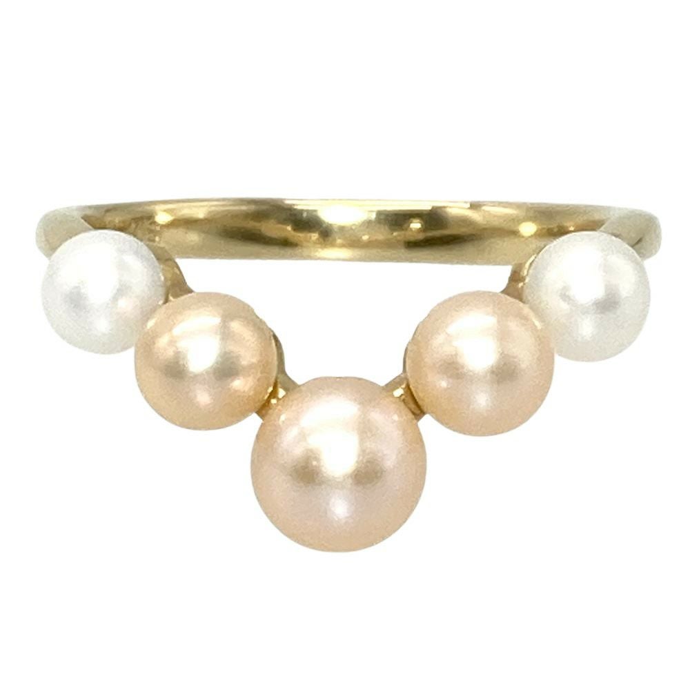 ミキモト MIKIMOTO ベビーパール 5P V字 リング 指輪 約10号 K18YG 2.2