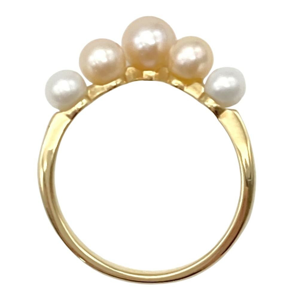 ミキモト MIKIMOTO ベビーパール 5P V字 リング 指輪 約10号 K18YG 2.2
