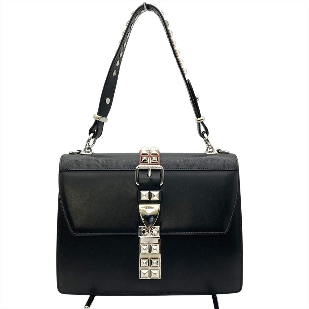 PRADA プラダ ショルダーバッグ - - ブラック レザー レディース 白タグ ブラック金具【本物保証】 正規品】プラダPRADA ショルダーバッグ黒 白タグあり イタリア製 真贋