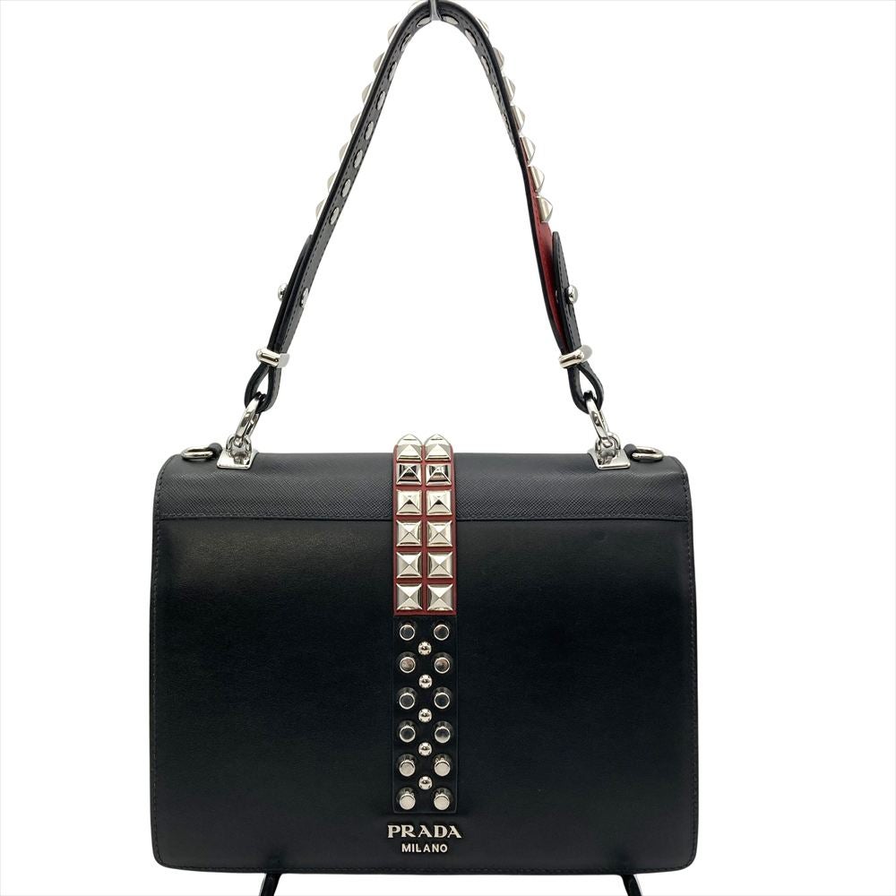 プラダ PRADA スタッズ ショルダーバッグ 2WAY レザー 1BA179 ブラック